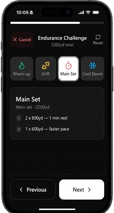 Example of the main set of a swimming workout